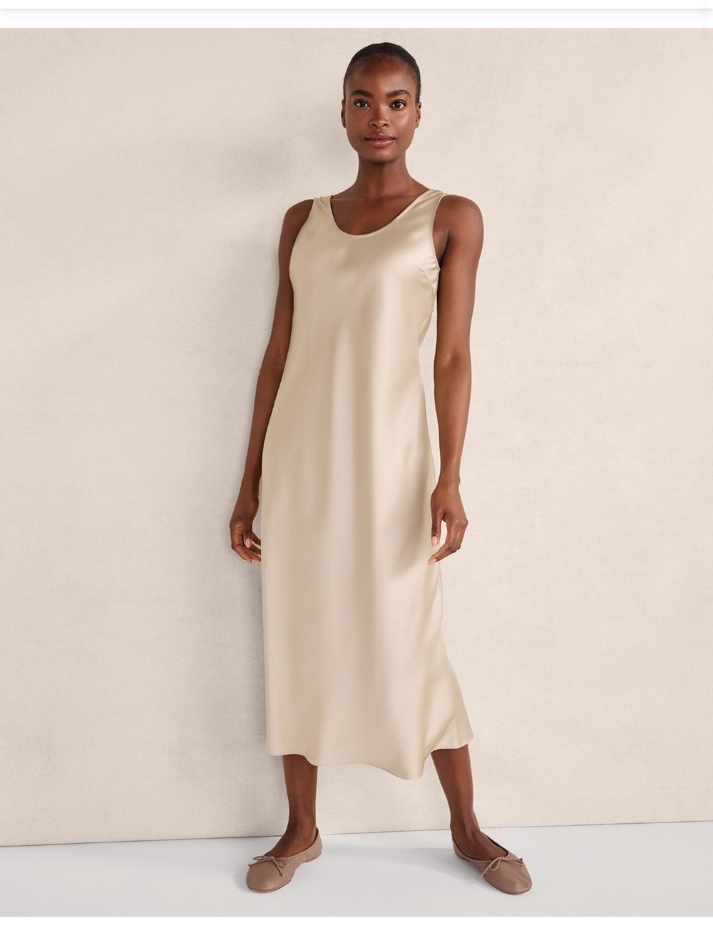Satin Cream Midi Slip Dress